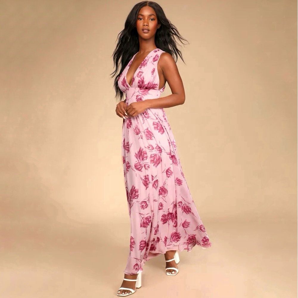 NWT Lulus Reverie of Romance Maxi Dress LG Pink Formal Wedding Evening‎ Chiffon